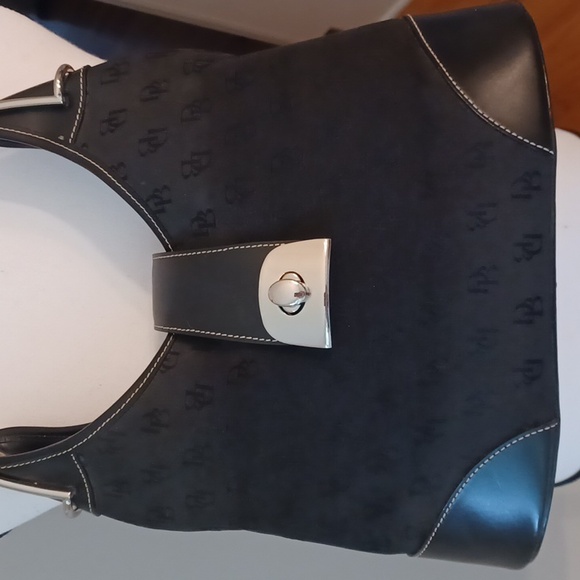 Dooney & Bourke Black Logo Canvas & Leather Shoulder Bag - Picture 2 of 16